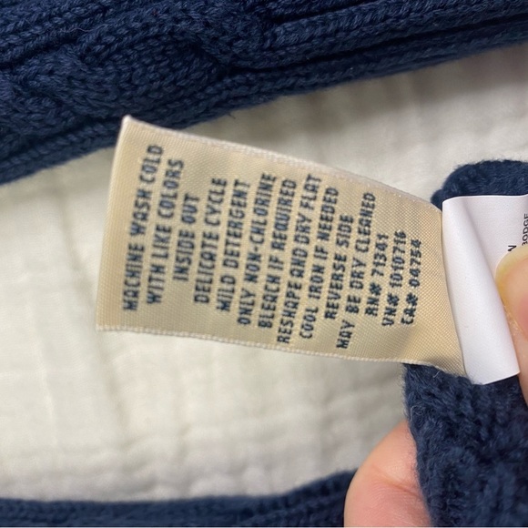 LL Bean Double Cable Knit Button Up Cardigan Sweater Size Large Navy Blue - Picture 8 of 16